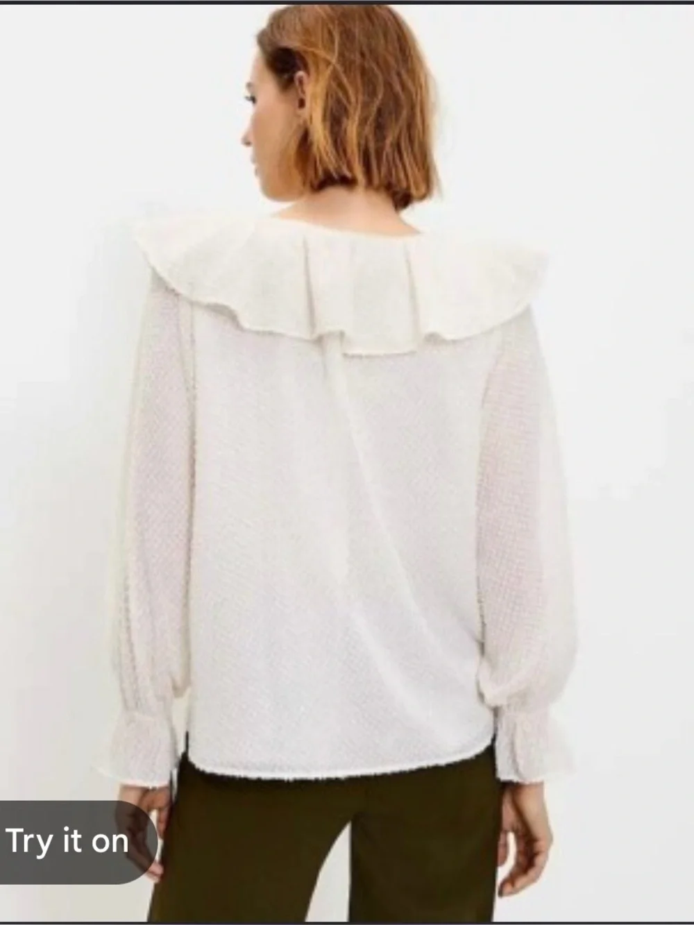 LOFT Ivory Ruffle-Trim Metallic Knit Blouse